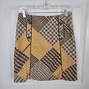 Maeve Mini Skirt Small‎ Houndstooth Patchwork Yellow velvet Career Academia Twee